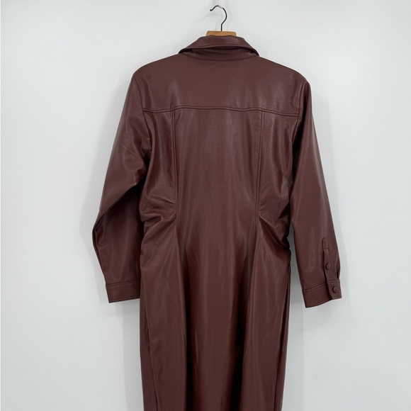 by Anthropologie Fuax Leather Midi Shirt Dress In Brown Size 1X Plus Size - Picture 14 of 15